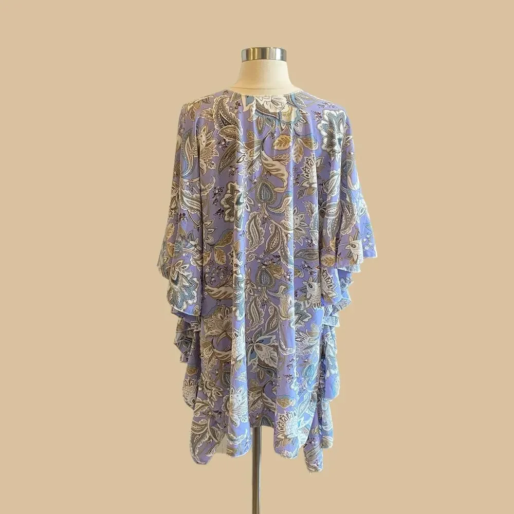 SOLD Boho Floral Kimono Ruffle Beach Coverup Cardigan - Picture 7 of 9